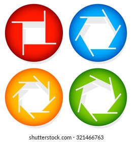 Shutter symbols, icons for photography concepts. Camera shutters. Vector illustration.