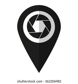 Shutter - vector icon;  black map pointer