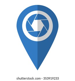 Shutter - vector icon; blue map  pointer