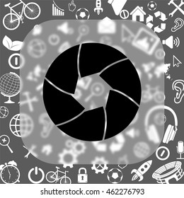 Shutter vector icon - matte glass button on background consisting of  different icons