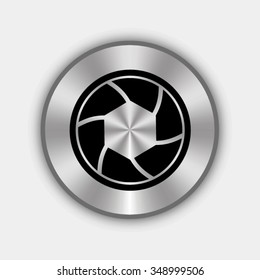 shutter vector icon - round metallic button
