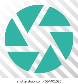 Shutter vector pictograph. Illustration style is flat iconic cyan symbol on a hatch transparent background.