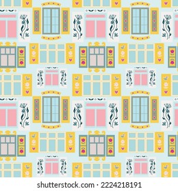 Las ventanas obstruidas combinan a la perfección con colores pastel. Ilustración vectorial.