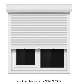 Shutters and plastic window isolated on white background. Stock vector illustration.