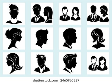 
A Shutterstock vector of silhouette icons featuring male and female heads. Perfect for gender-neutral designs, representing diversity and equality in various contexts.