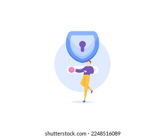 shutting down the security and protection system. using VPN or Virtual Private Network. a user swipes or presses a button. disable antivirus software or shields. illustration concept design. vector