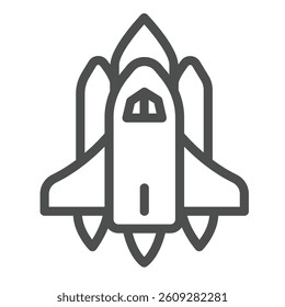 Shuttle aircraft launch line icon, cosmos concept. Vector graphics. Space shuttle, spaceship flight sign on white background, outline style icon for mobile or web design