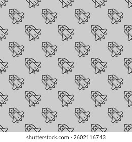 Shuttle aircraft launch line seamless pattern, cosmos theme. Vector graphics. Space shuttle, spaceship flight sign with background, repeat line icon