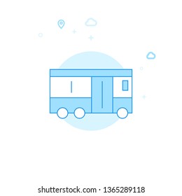 Shuttle Bus Flat Vector Icon. City, Urban, Public Transport Illustration. Light Flat Style. Blue Monochrome Design. Editable Stroke. Adjust Line Weight.