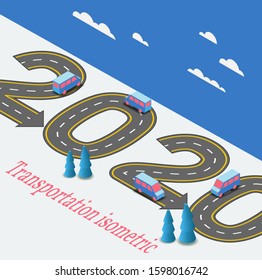 Shuttle bus goes by the numbers 2020 in isometric