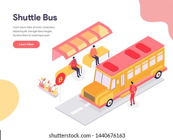 Shuttle Bus Illustration Concept. Isometric design concept of web page design for website and mobile website.Vector illustration