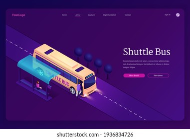 Shuttle bus isometric landing page, transportation