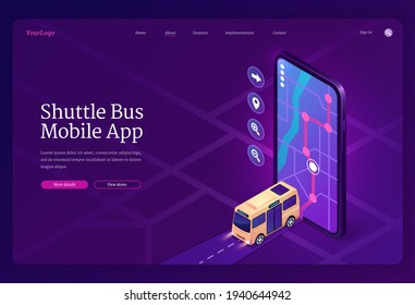 Shuttle bus mobile app isometric landing page