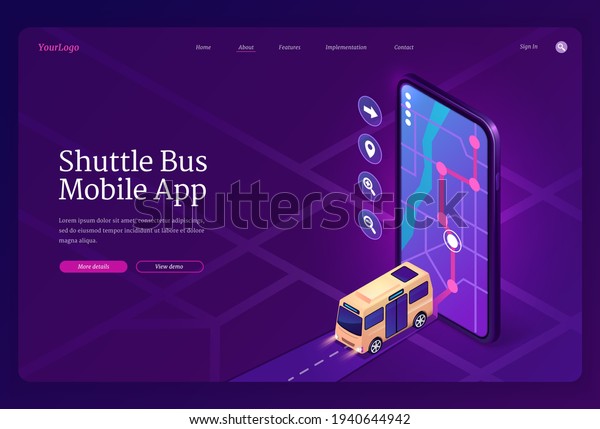 Shuttle bus mobile\
app isometric landing\
page