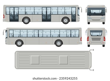 Shuttle Bus Vektorvorlage mit einfachen Farben ohne Farbverläufe und Effekte. Ansicht von Seite, Vorderseite, Rückseite und Draufsicht