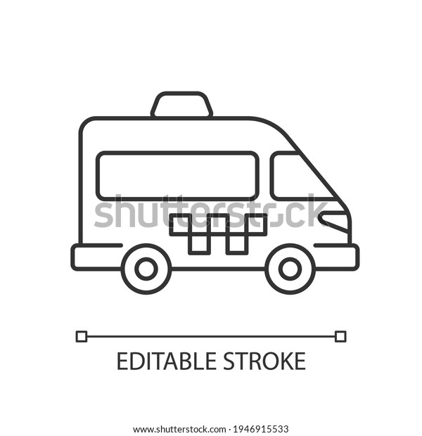 Shuttle buses linear icon. Convenient means of\
transportation around the city. Travel by company. Thin line\
customizable illustration. Contour symbol. Vector isolated outline\
drawing. Editable\
stroke