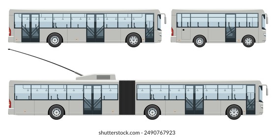 Shuttle buses side view vector template with simple colors without gradients and effects.