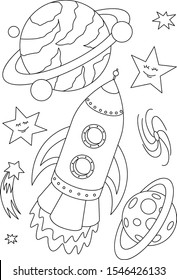 Shuttle coloring page  Space ship   planets sketch  Cosmos coloring page