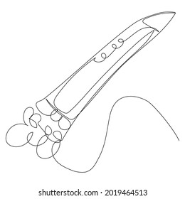 Shuttle flying into the sky in one line on a white background. Space flying device in vector format. Technologies in space exploration.