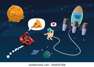 Shuttle flying in outer space over the planet. The space race and space tourism are growing. In the future, space travel will be normal. Vector illustration in 3D style