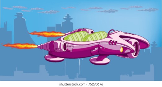 Shuttle flying over the city
