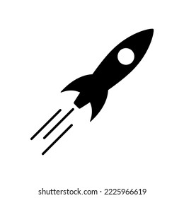 Shuttle icon. Black icon of spaceship. Vector illustration. Flat icon of rocket launch