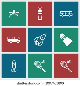 Shuttle icon. collection of 9 shuttle filled and outline icons such as shuttlecock, badminton, airport bus. editable shuttle icons for web and mobile.
