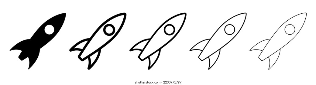 Shuttle icon. Set of black icons of spaceship. Vector illustration. Flat icons of rocket launch