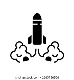 Shuttle launch black icon, concept illustration, vector flat symbol, glyph sign.