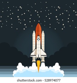 Shuttle Launch. Spaceship and space background. Projects template for business.