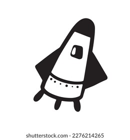 The shuttle rocket is a scientific station is space  by hand, for posters, stickers and any design. Isolated on a white background. Vector illustration with doodles.