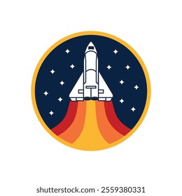 Shuttle ship space craft rocketship Emblem stickers patch vector Illustration