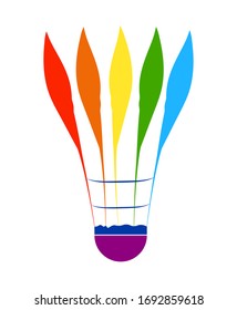 Shuttlecock for badminton in the colors of the rainbow. Isolated vector on white background