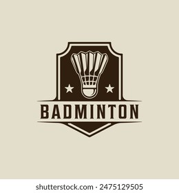 shuttlecock of badminton emblem logo vintage vector illustration template icon graphic design. sport sign and symbol for club or academy or tournament with badge retro style concept