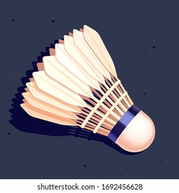 Shuttlecock. Badminton shuttlecock. Macro of a feather shuttlecock. Design of a shuttlecock. Badminton accessories. Sports equipment. Vector illustration.