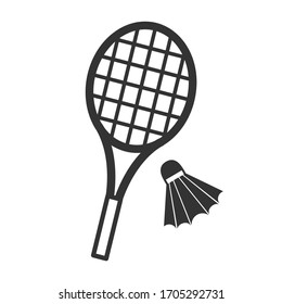 Shuttlecock and badminton racket in a flat style. Vector line icon isolated on white background. Sports logo concept. Activity design template for website, mobile app, print. Vector illustration.