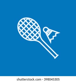 Shuttlecock and badminton racket line icon.