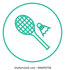 Shuttlecock and badminton racket line icon.