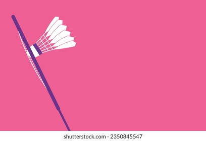 Shuttlecock and badminton racket on pink background. Badminton. Illustration Vector EPS 10. Vector shuttlecock and racket. Olympic games.