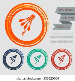 Shuttlecock, badminton, tennis icon on the red, blue, green, orange buttons for your website and design with space text. Vector illustration