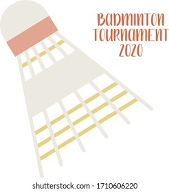 Shuttlecock for big tennis, badminton tournament. Sports equipment. Flat vector illustration.