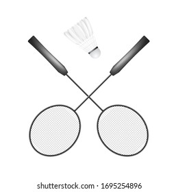 Shuttlecock and black racket. Badminton - sport equipment. Vector illustration isolated on white background
