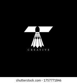 Shuttlecock concept simple flat T letter logo design. Vector EPS10.