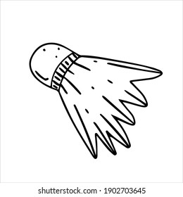 Shuttlecock in doodle style with outline. Vector doodle illustration. Black and white illustration. Shuttlecock isolated on white background.
