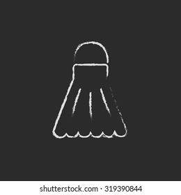 Shuttlecock  hand drawn in chalk on a blackboard vector white icon isolated on a black background.