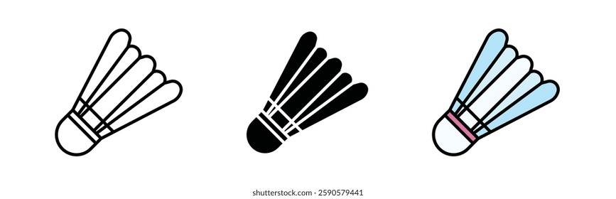 Shuttlecock icon, Shuttlecock, Badminton shuttlecock. Badminton accessories, isolated on white background, fill in black and color fill 