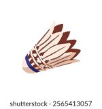 Shuttlecock icon. Badminton birdie with feather or plastic skirt. Shuttle for racquet sport. Athletic equipment, inventory to play court game. Flat isolated vector illustration on white background