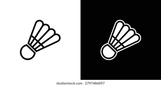 A shuttlecock icon on white and black backgrounds for sports and recreation designs