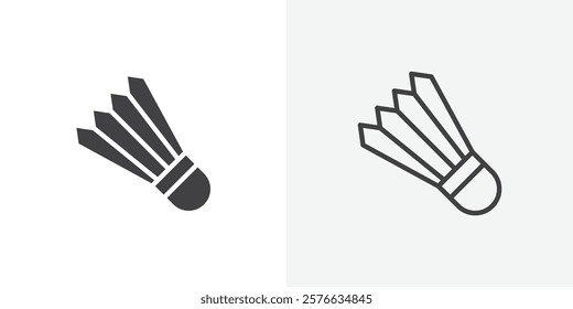 Shuttlecock icon set in black flat solid and outlined style.