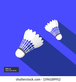 Shuttlecock icon. Vector illustration of isolated on a blue background. An icon with a long shadow. Element in flat design.